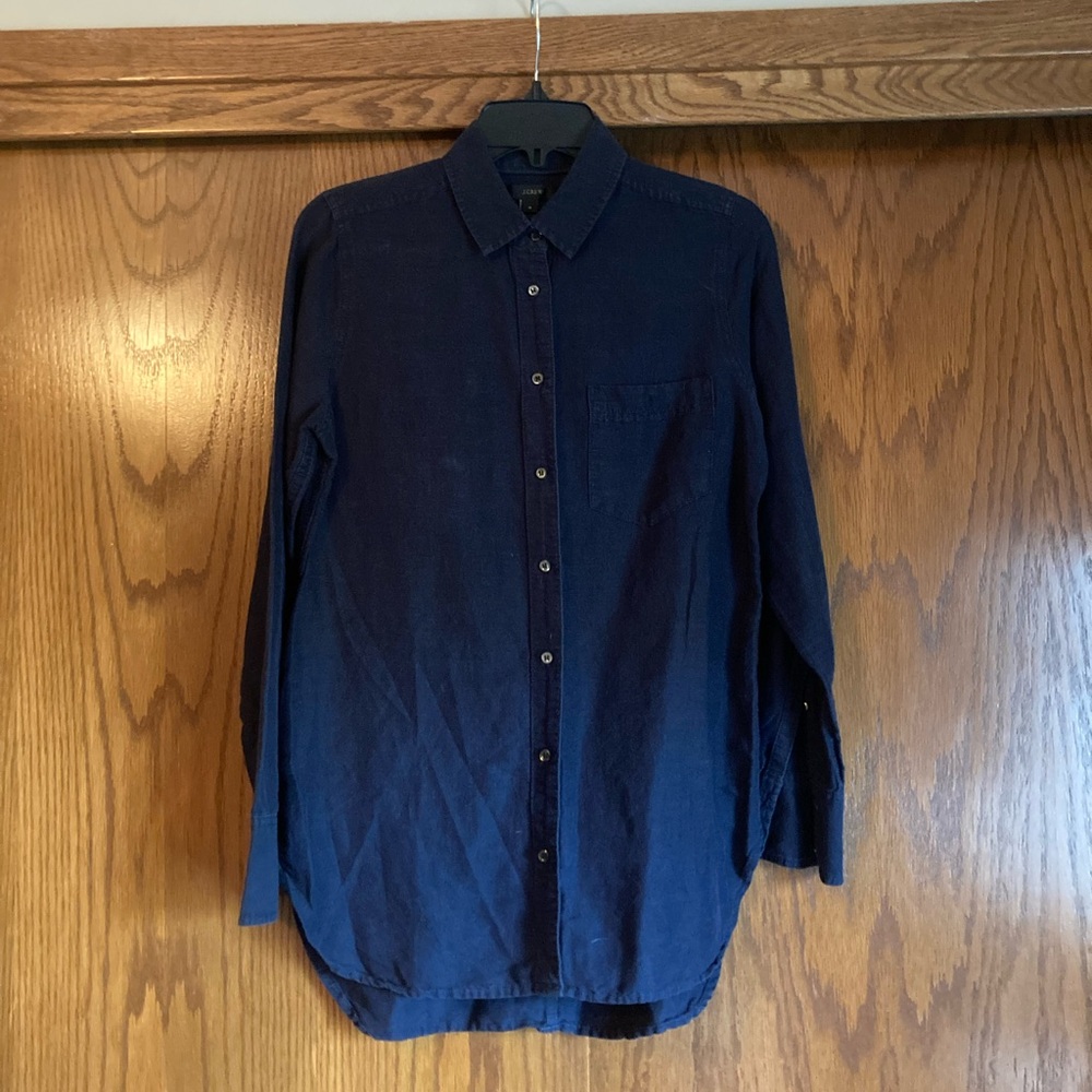 J. Crew Navy Blue Linen Blend Button-Up Shirt